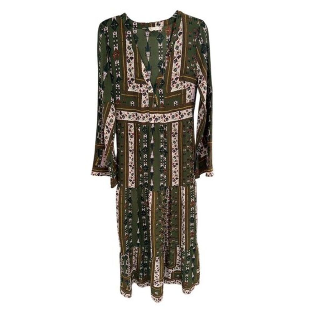 Altar'd State Women's M‎ Green Bohemian Floral Maxi Dress Long Sleeve SI49